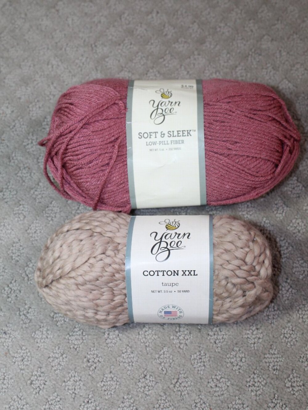 NWT Lot of 2 Yarn Bee Neutral Taupe Cotton XXL & Mauve Soft & Sleek Yarn